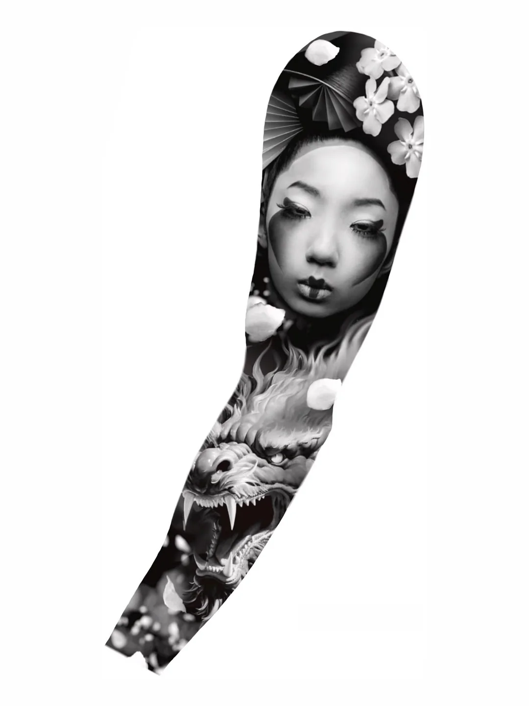 A geisha with a dragon coiling down the arm, an original design by Victor Armero